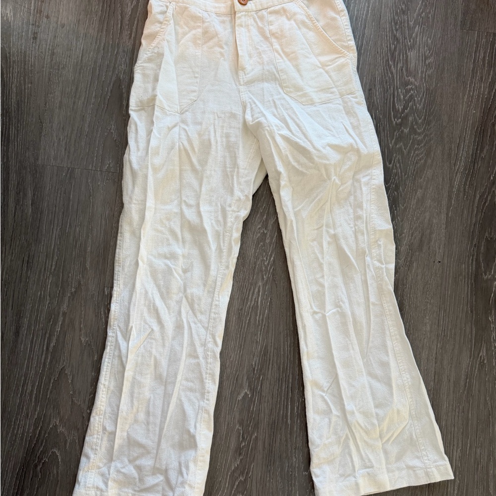 Roxy White Linen Stretchy Waistband Pants